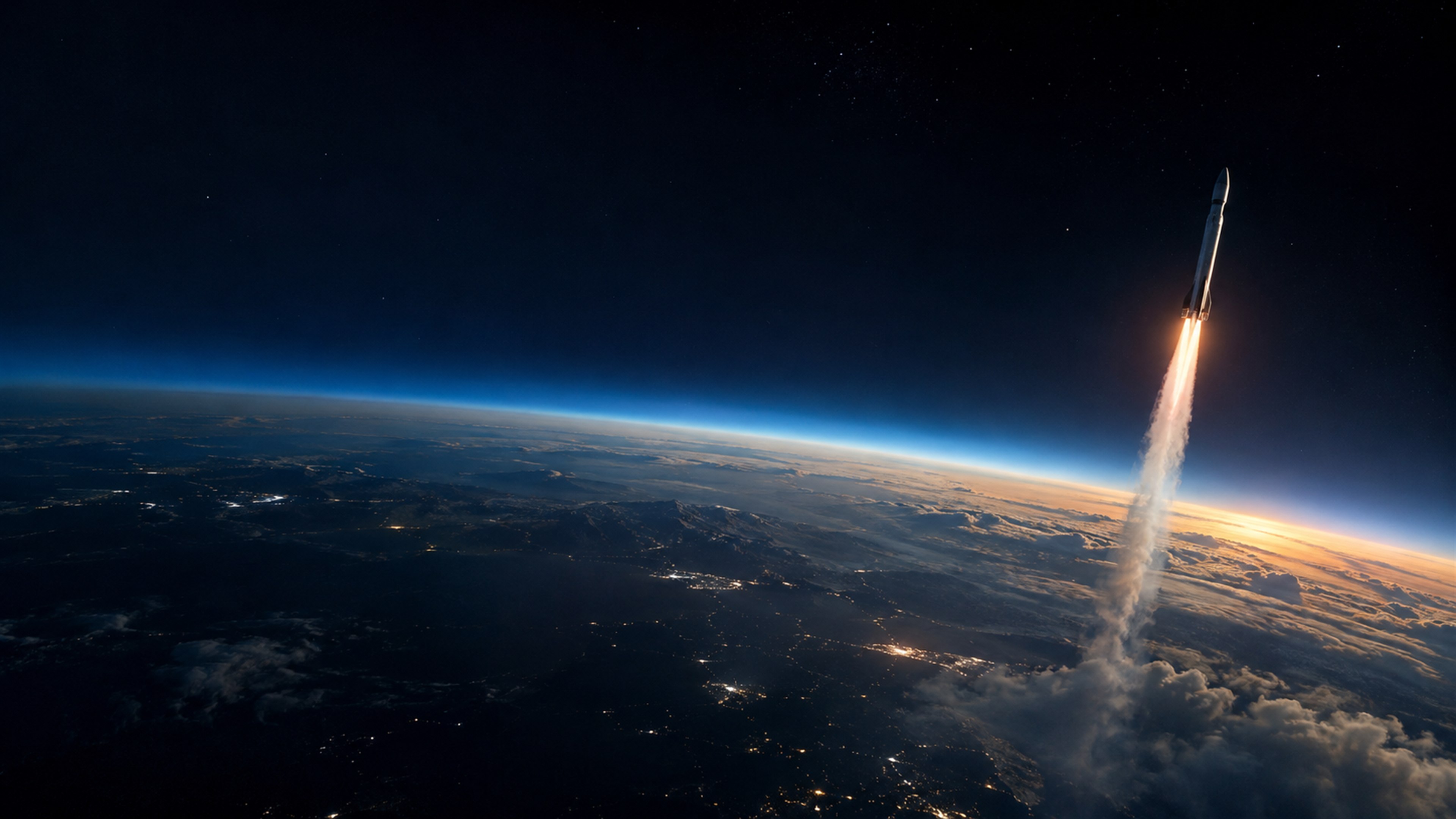 Rocket ascending above Earth toward orbit